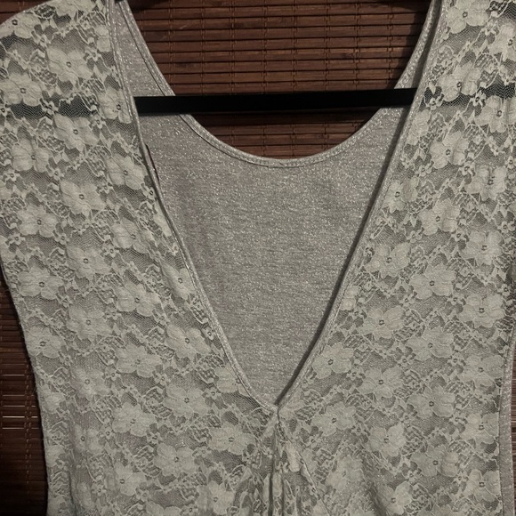 Elegant Silver Lace Hem High Low Women's Top - Picture 4 of 8